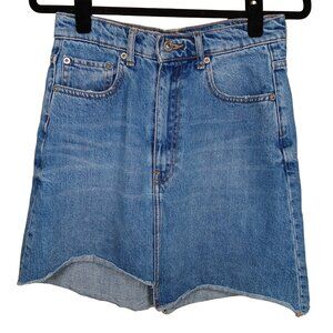 Zara Denim Mini Cutoff Asymmetrical Skirt Distressed Small